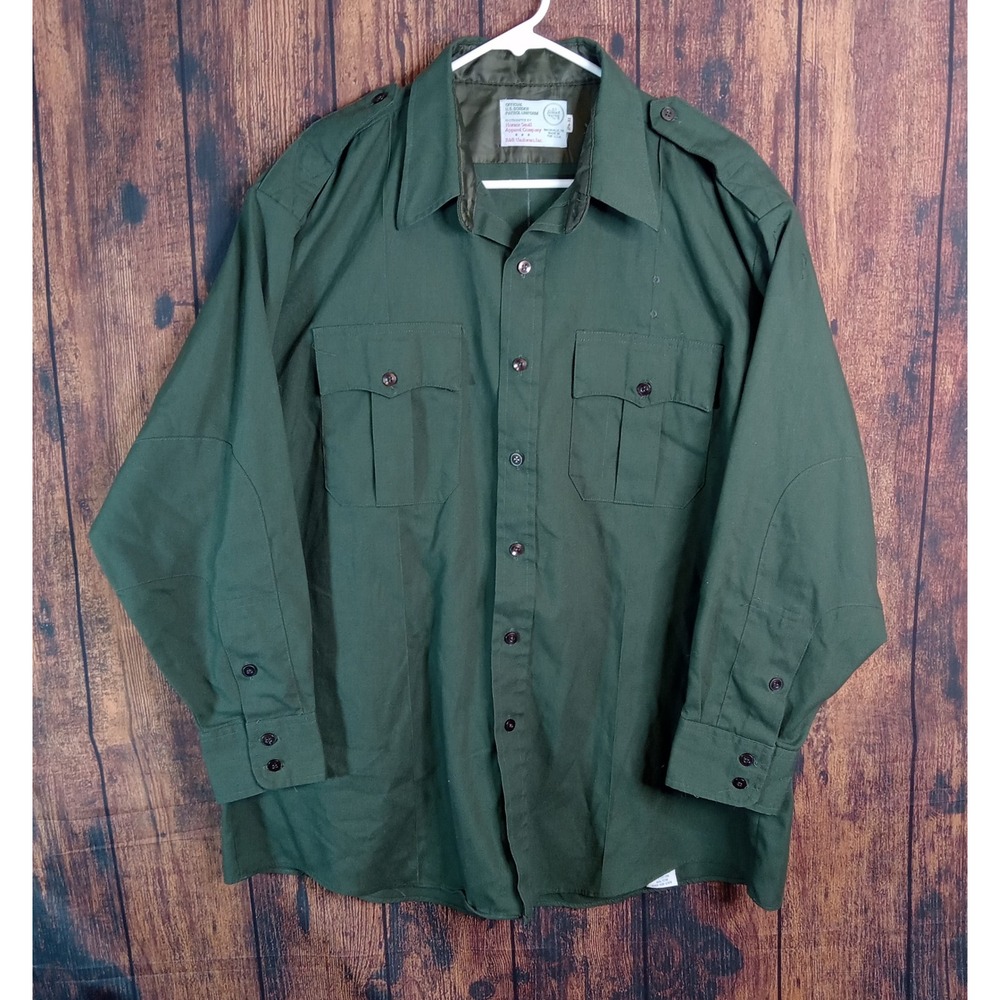 Horace Small US Border Patrol Uniform Shirt Green Long Sleeve Men 17.5 x 32 USA